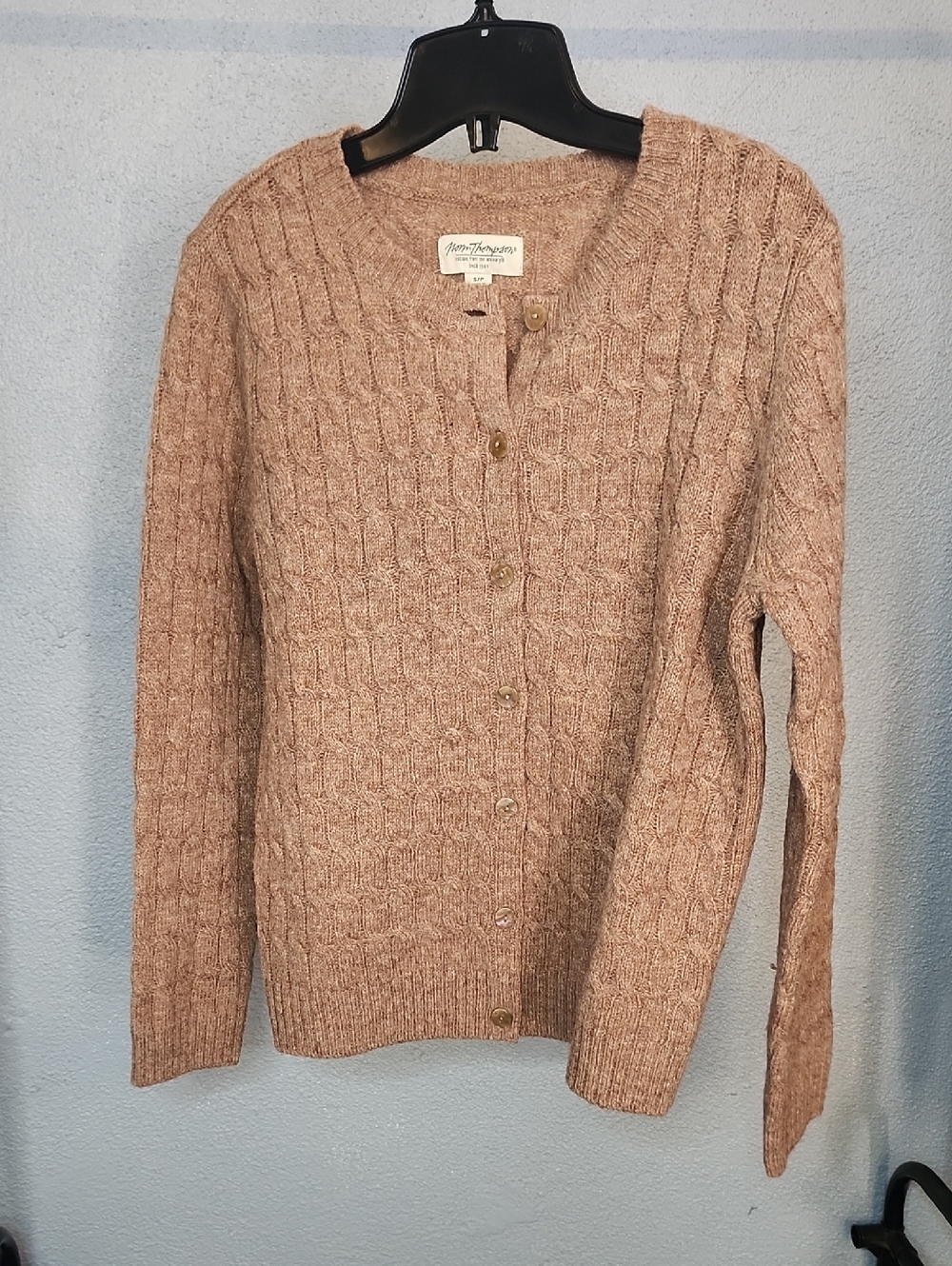 Norm Thompson Heathered Taupe Cable Button-Front Cardigan